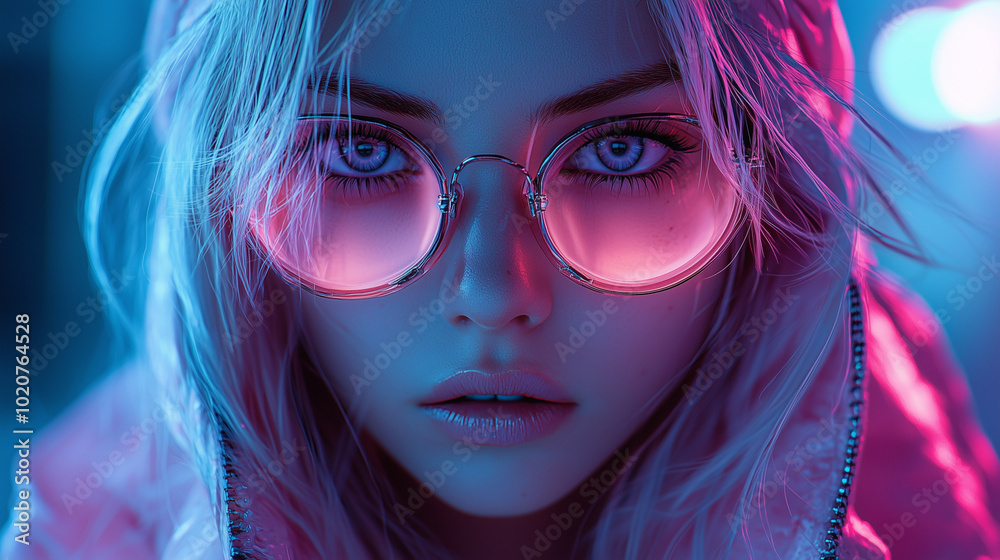 portrait of a woman with pink glasses Generative AI portrait of a woman with pink glasses Generative AI