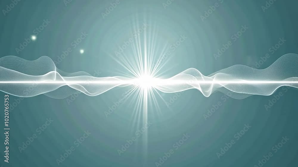 Flowing white particles create an abstract wave against a blue background, enhanced by a shining light. This visual showcases a dynamic interplay of energy and motion