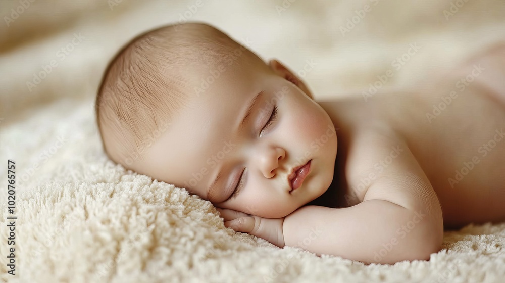 Adorable Baby Sleeping on Soft Blanket Adorable Baby Sleeping on Soft Blanket
