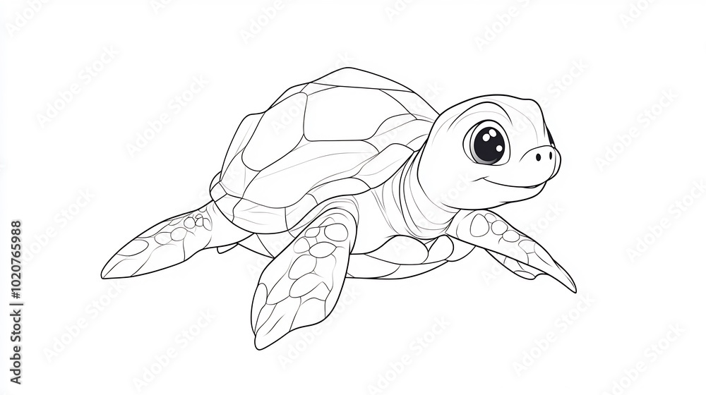 Fototapeta premium Cute Hand-Drawn Illustration of a Baby Sea Turtle. AI Generated