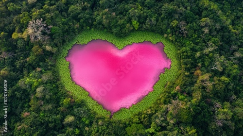 heart-shaped lake in lush forest