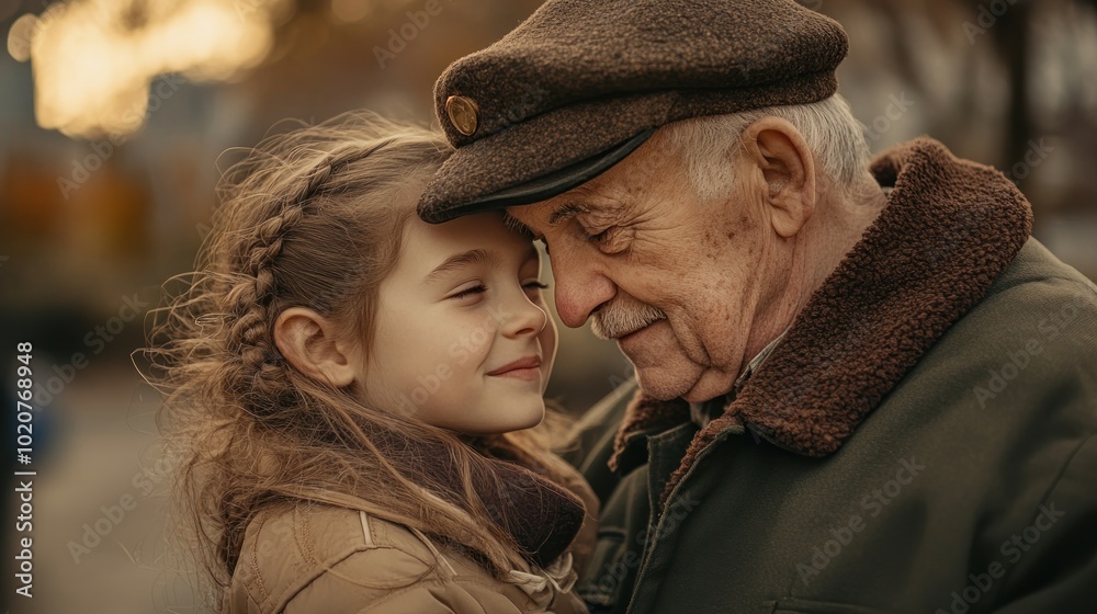 A young girl is hugging an older man A young girl is hugging an older man