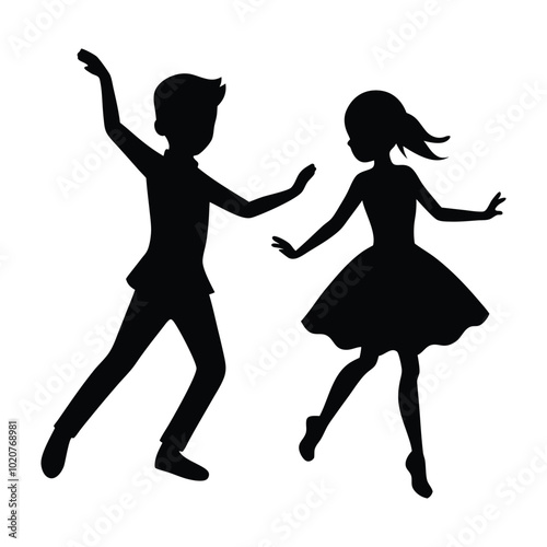Silhouette of Boy and Girl Dancing Gracefully in Ballet Pose, Charming Silhouette of Children Performing a Ballet Dance