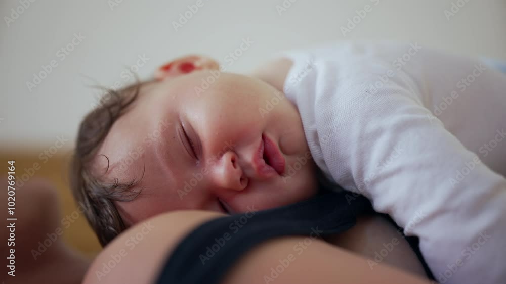 Mother and baby sleeping peacefully together, with the baby resting on the mother’s chest, a serene and intimate bonding moment in a cozy bedroom Mother and baby sleeping peacefully together, with the baby resting on the mother’s chest, a serene and intimate bonding moment in a cozy bedroom