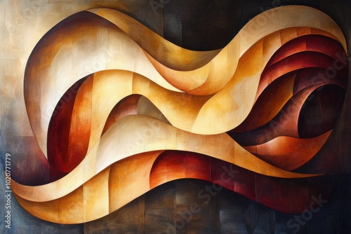 Abstract geometric art with curved shapes and warm tones