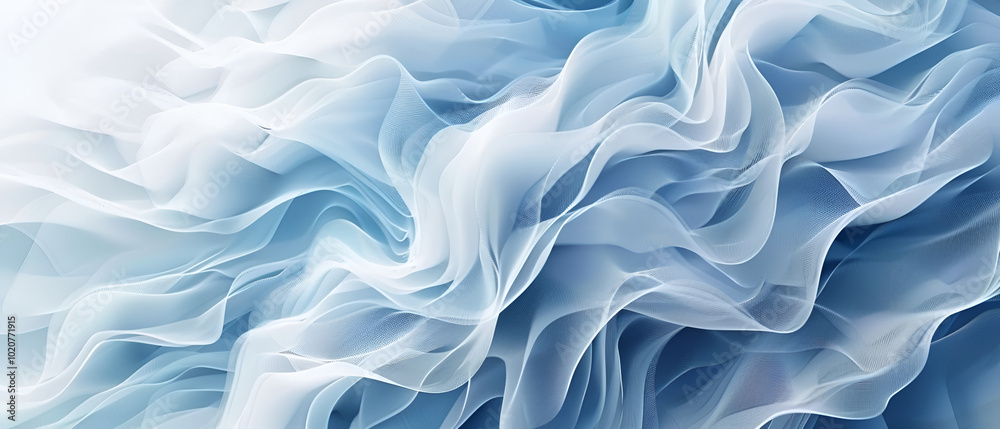 Blue waves abstract background texture ,Translucent white fabric waves flow gracefully over a deep blue background ,swirling blue and white abstract background Blue waves abstract background texture ,Translucent white fabric waves flow gracefully over a deep blue background ,swirling blue and white abstract background
