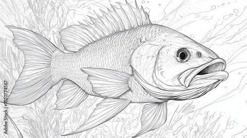 Detailed Illustration of a Fish Showcasing Underwater Life and Marine Biodiversity