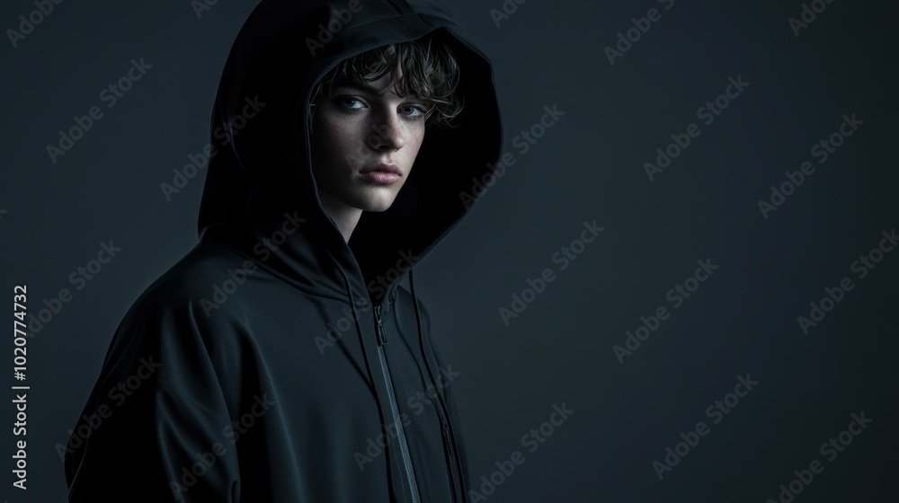 Mysterious hooded figure in the dark Mysterious hooded figure in the dark