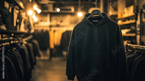 cozy clothing store interior with hanging hoodies