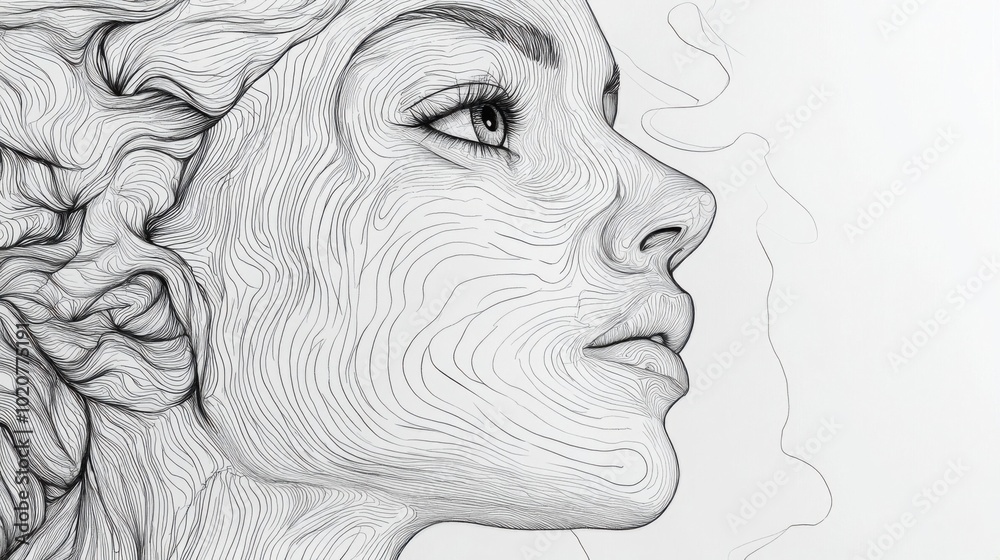 Elegant Line Art Portrait of a Woman with Smoke Effect Elegant Line Art Portrait of a Woman with Smoke Effect