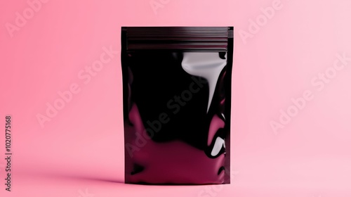 black plastic bag against pink background