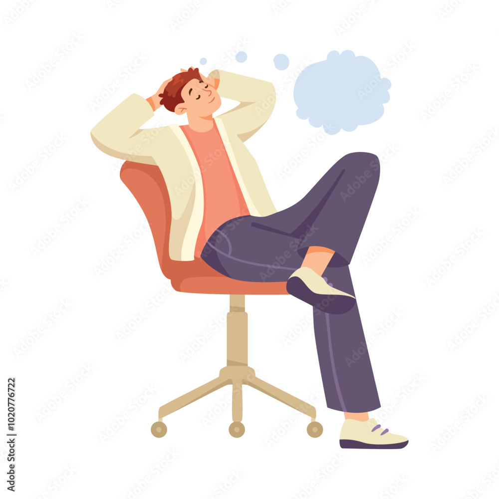 Man Character Dreaming with Cumulus Cloud Imagining Vector Illustration Man Character Dreaming with Cumulus Cloud Imagining Vector Illustration