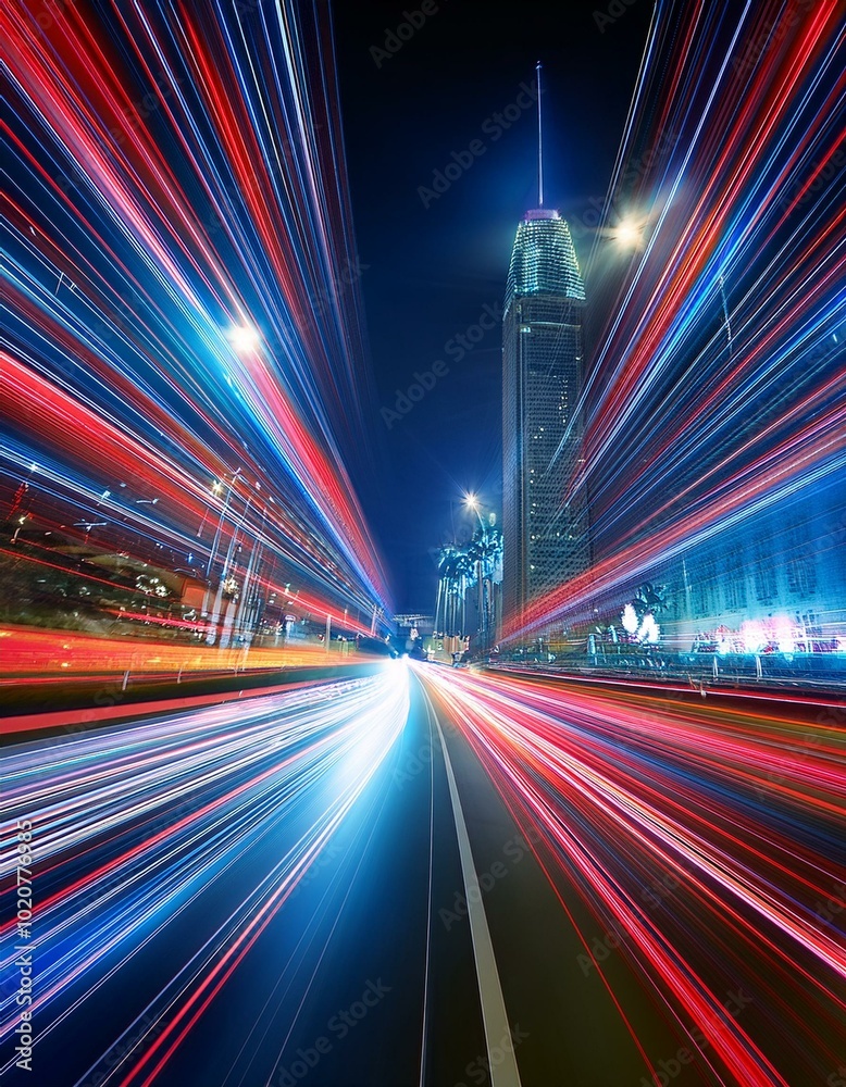 Fototapeta premium City lights streak by at night