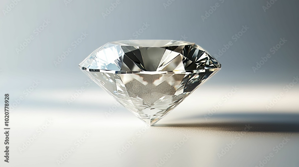A Single, Perfectly Cut Diamond on a White Surface A Single, Perfectly Cut Diamond on a White Surface
