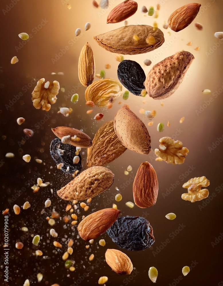 A mix of nuts and seeds falling A mix of nuts and seeds falling