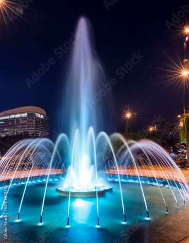 Fountain lit up at night