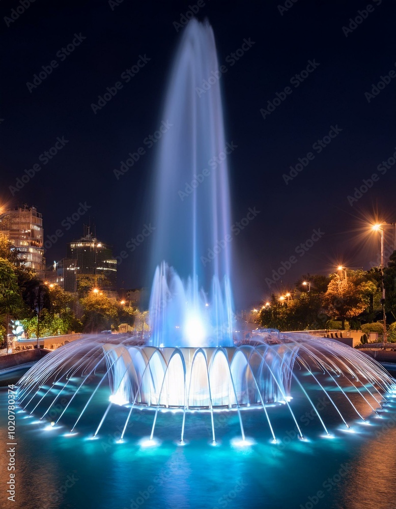Fototapeta premium A fountain lit up at night