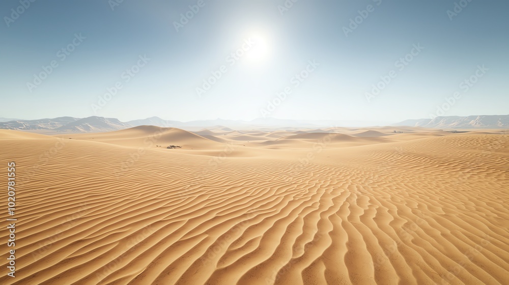 Landscape of expansive desert with sand dunes and blue sky. Landscape of expansive desert with sand dunes and blue sky.