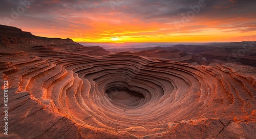 Stunning sunset over a red rock canyon in landscape.