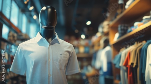 Mannequin wearing a white shirt in a clothing store