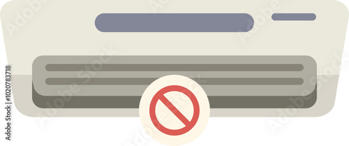 Broken air conditioner is displayed with a prohibition symbol, indicating its inability to function