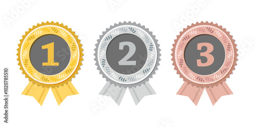 Gold, silver and bronze medals with ribbons. Vector design.