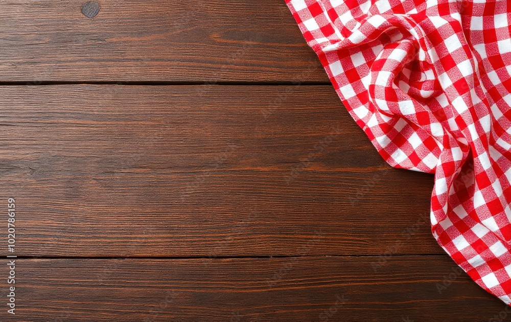 Wooden Table with Red Plaid Fabric Wooden Table with Red Plaid Fabric