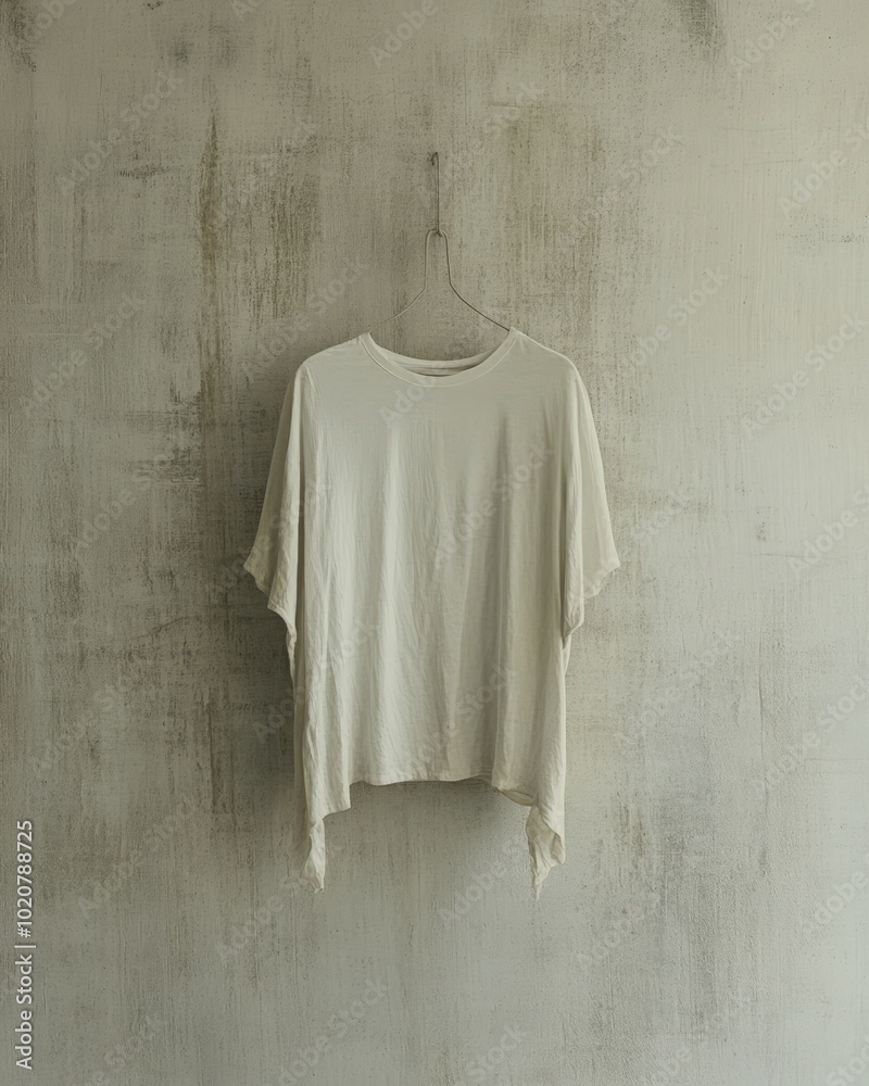 minimalist white t-shirt hanging on a wall minimalist white t-shirt hanging on a wall