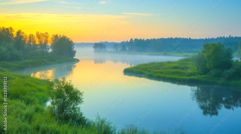 Misty River at Sunrise