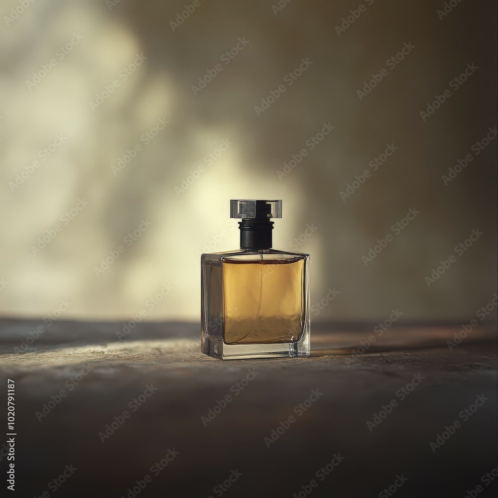 Elegant perfume bottle on wooden surface Elegant perfume bottle on wooden surface