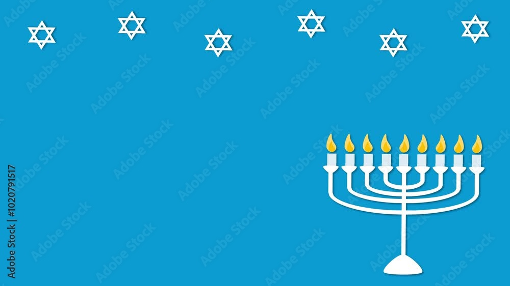 Happy Hanukkah background animation with copy space and nine candles or menorah