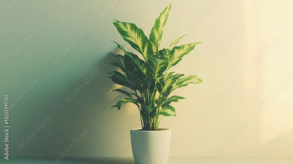 tropical plant in white pot against green background tropical plant in white pot against green background