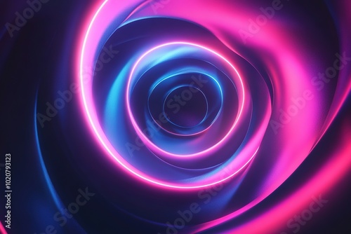 Bright neon spiral in pink and blue hues with glowing light