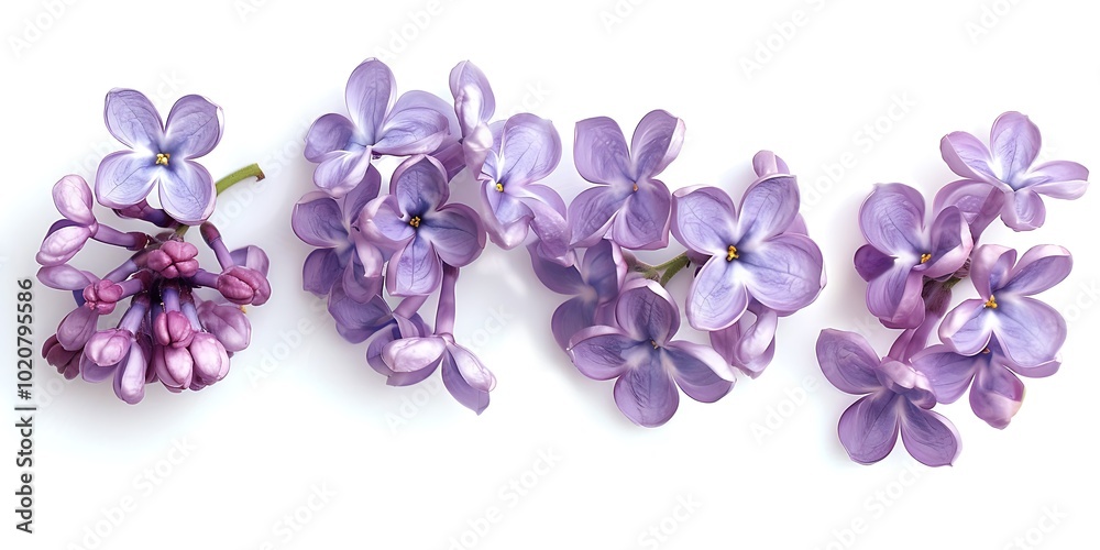Lilac flowers on white background. Flat lay, top view Lilac flowers on white background. Flat lay, top view