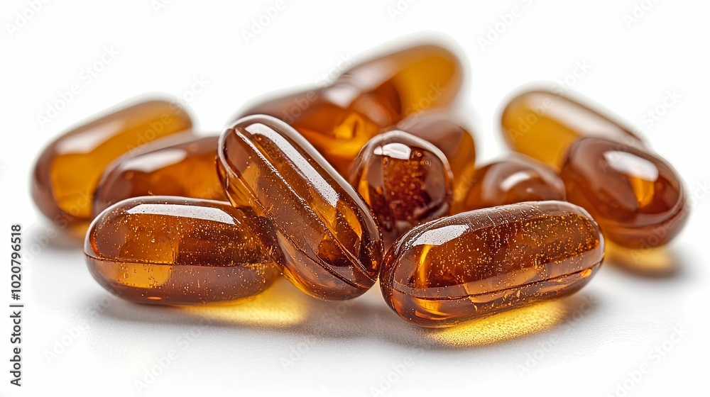 Close-up of Multiple Amber-Colored Capsules