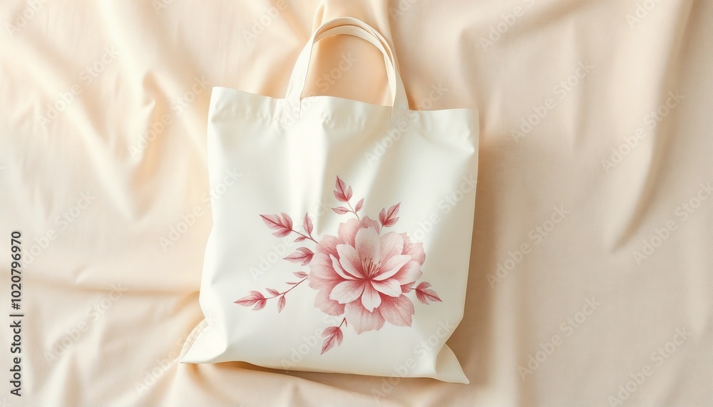 Beautiful floral shopping bag on soft fabric with a delicate pink design, shopping bags background, Boxing Day theme, copy space