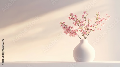 beautiful pink cherry blossom flowers in white vase