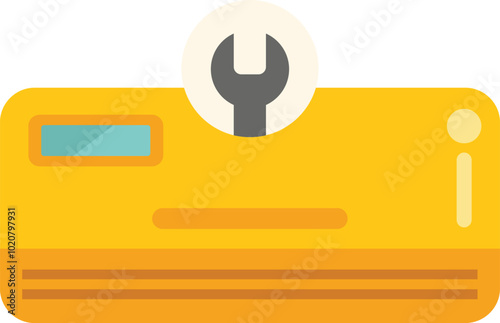 Air conditioner unit with a wrench icon, representing the concept of ac maintenance or repair