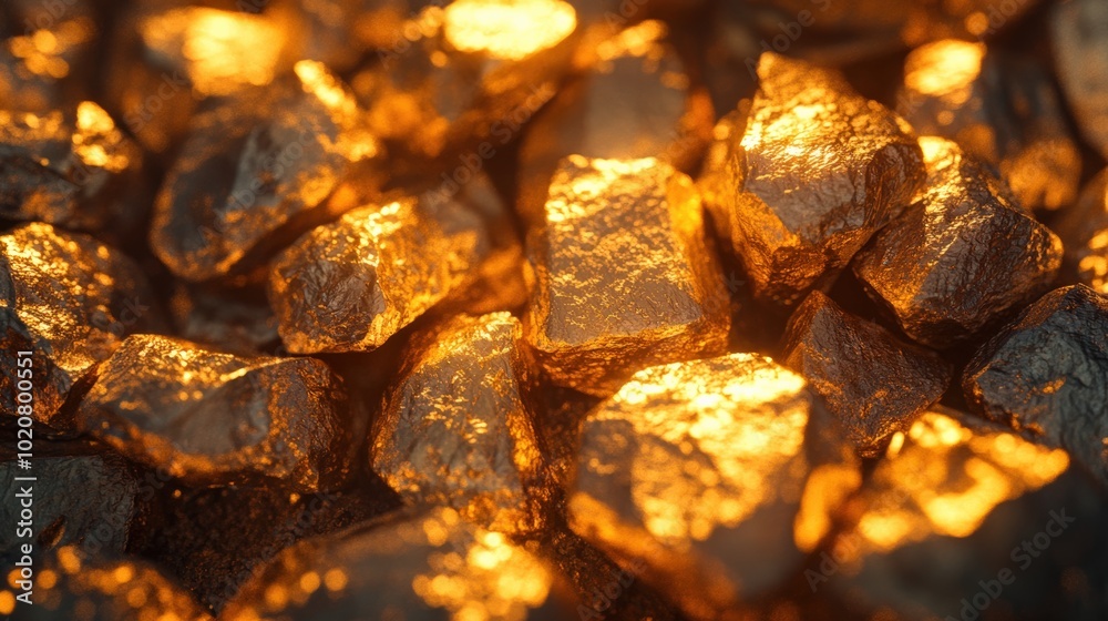 Close-up of Gold Nuggets Gleaming in Warm Light, Capturing the Beauty and Value of Precious Metal Close-up of Gold Nuggets Gleaming in Warm Light, Capturing the Beauty and Value of Precious Metal