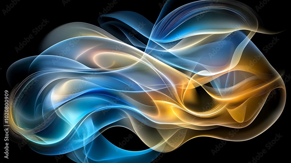 Abstract Blue Gold Waves on Black Background Abstract Blue Gold Waves on Black Background