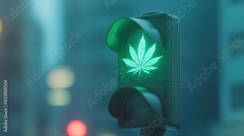 green traffic light with cannabis leaf symbol