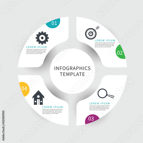 Vector circle infographic template for graphs, charts, diagrams. Pie chart concept with 4 options