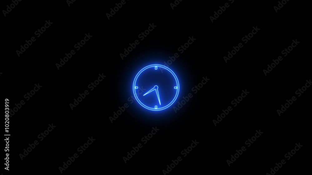 Glowing neon Clock icon. Glowing neon fast clock icon animation Glowing neon Clock icon. Glowing neon fast clock icon animation