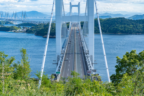 東屋展望台から見る瀬戸大橋の風景
