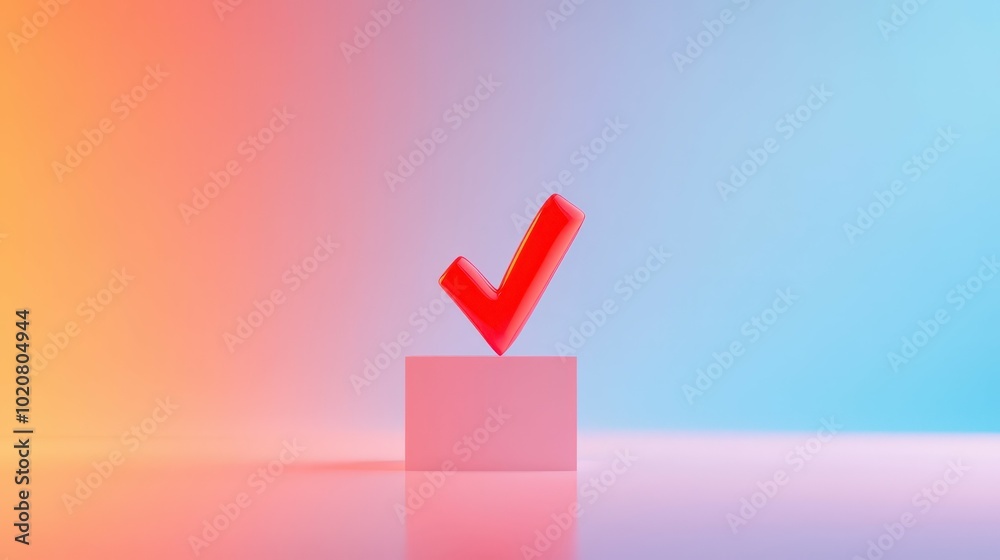 Checkmark symbol on a pink cube Checkmark symbol on a pink cube