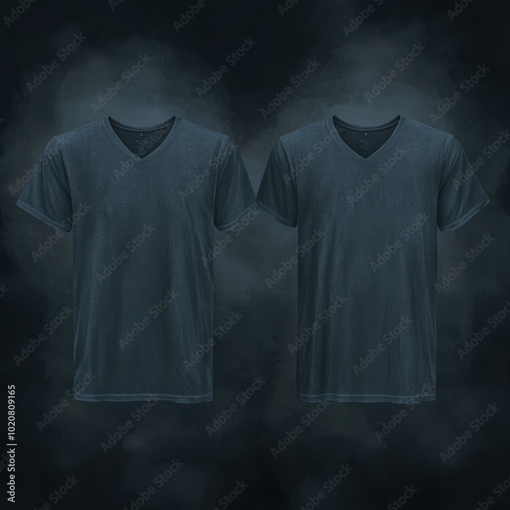 two plain black t-shirts on dark background two plain black t-shirts on dark background
