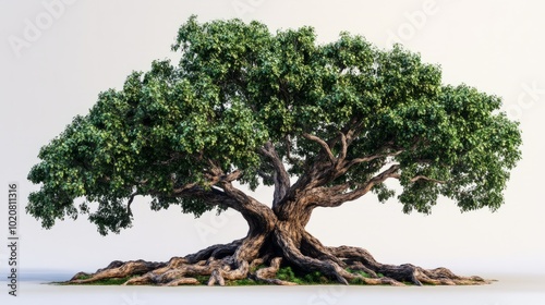 Wallpaper Mural Large tree with an expansive green canopy and thick, tangled roots, cut out and centered against a plain background Torontodigital.ca