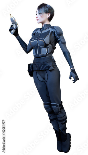 3D Rendering Female Sceince Fiction Warrior on White photo