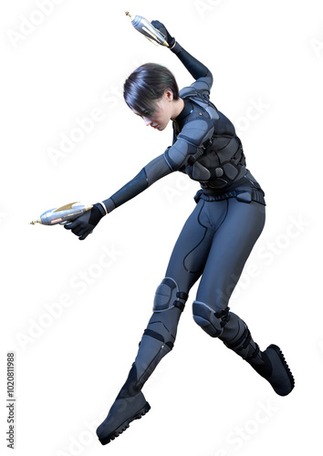 3D Rendering Female Sceince Fiction Warrior on White photo