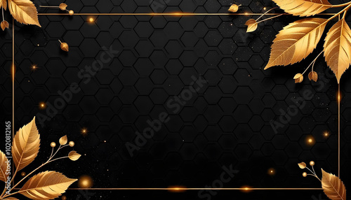 Luxury black gold background with gold and leaf frame decoration